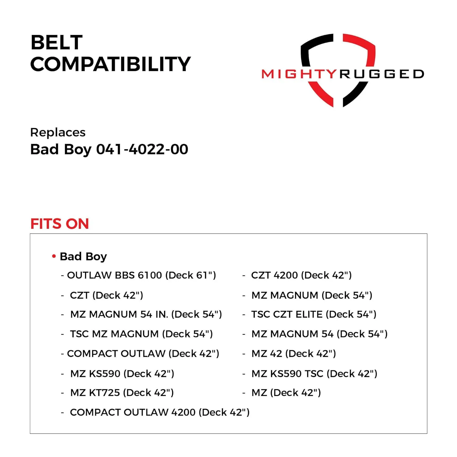041-4022-00 Deck Replacement Belt for Bad Boy Mowers - Belt Length 141" - Heavy-Duty, Durable, Aramid Cord Belt - Compatible with CZT 4200, MZ Series, MZ Magnum, Outlaw BBS 6100