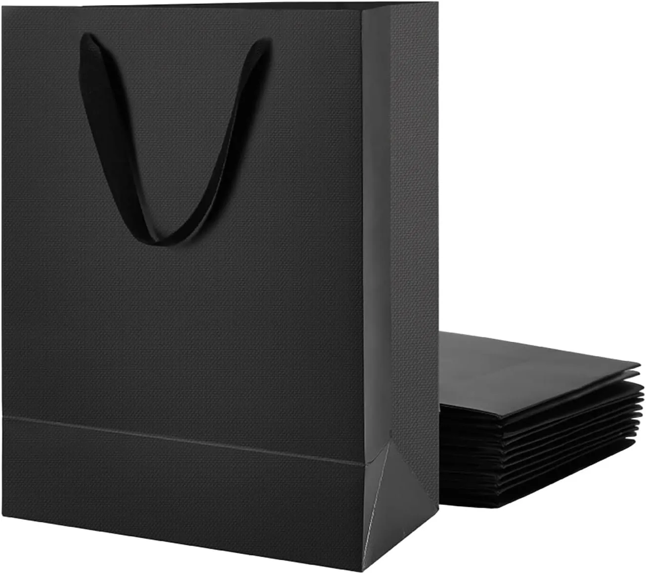 12 Large Gift Bags 10x5x13 Inches, Premium Matte Black Large Gift Bags with Handles for All Occasions (Grain Textured Finish)