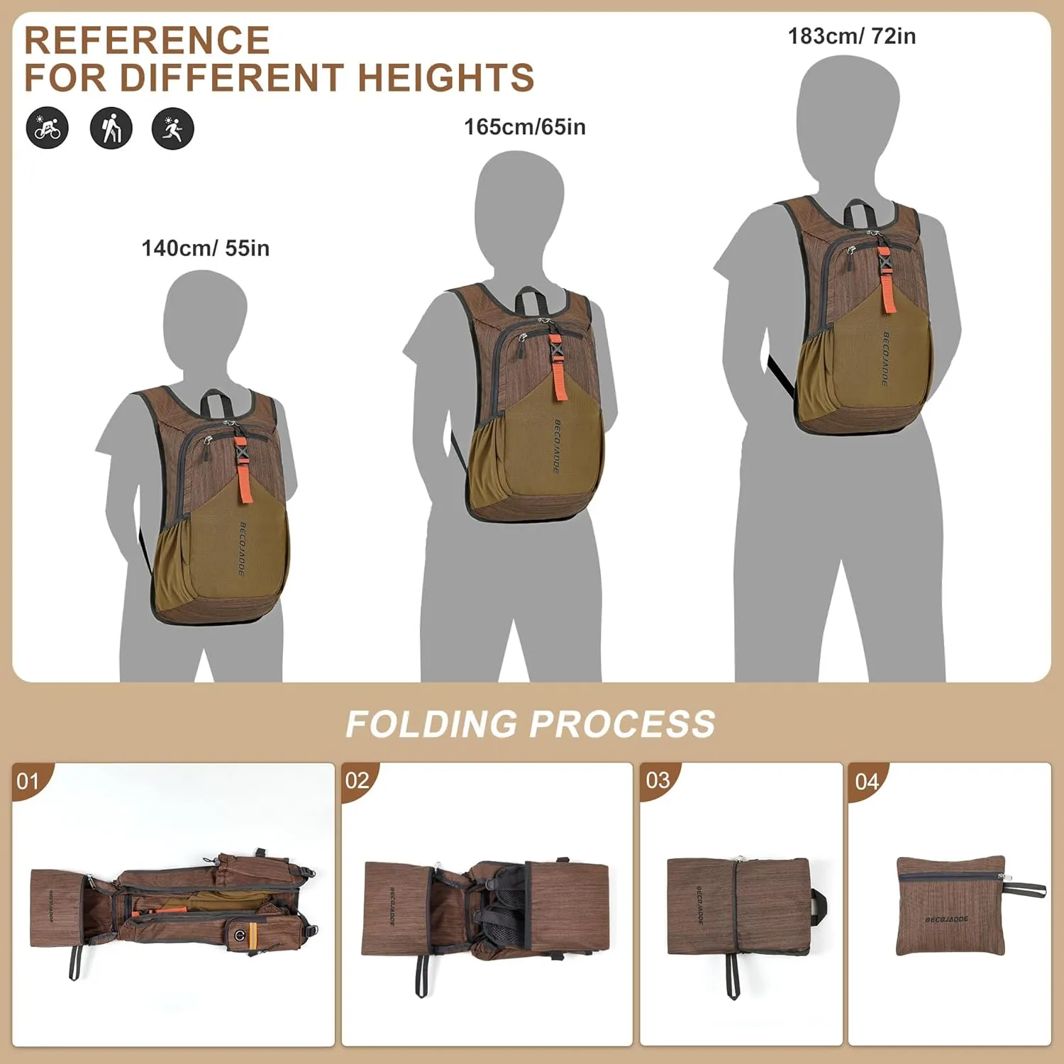 15L Small Hiking Backpack for Men Women Foldable Packable Back Pack Ultralight Hiking Daypack for Travel Camping Outdoor, Chocolate Brown
