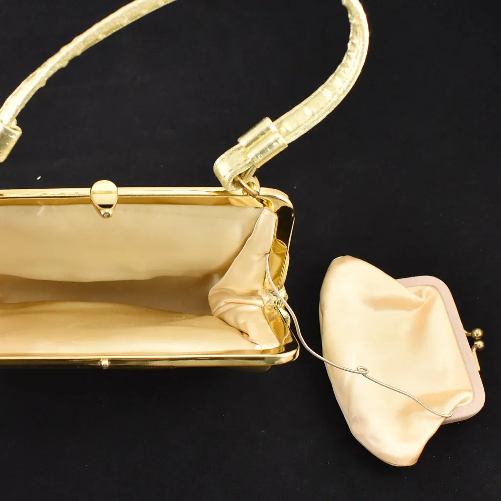 1950s Vintage Gold Handbag w Coin Purse