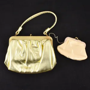 1950s Vintage Gold Handbag w Coin Purse
