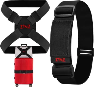 2-Pack Elastic Luggage Straps with Suitcase Bungee, Adjustable Bag Belt Travel Accessories -Black/Red