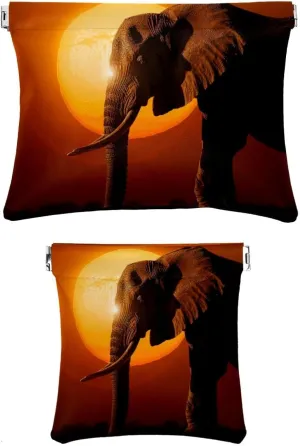 2 Pack Faux Leather Makeup Bag for Purse, Small Makeup Pouch, Mini Makeup Bag, Multifunctional Travel Storage Bag, Elephant Animal Sunset