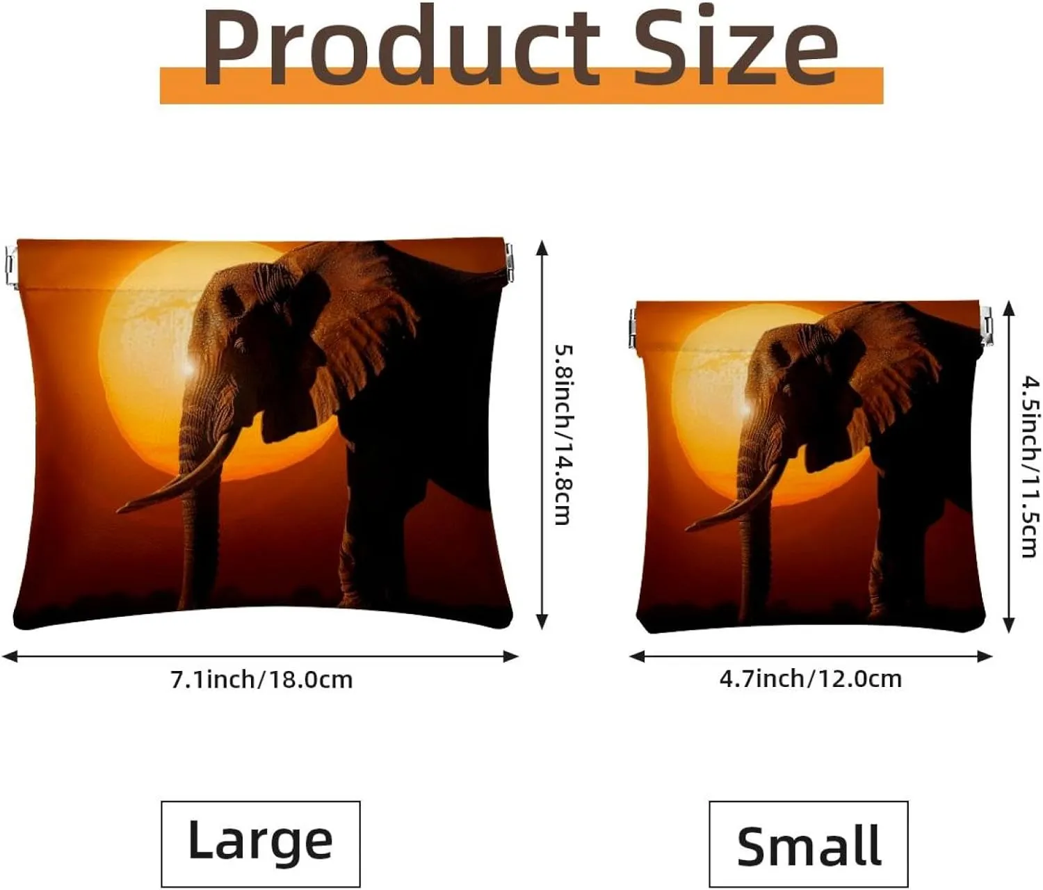 2 Pack Faux Leather Makeup Bag for Purse, Small Makeup Pouch, Mini Makeup Bag, Multifunctional Travel Storage Bag, Elephant Animal Sunset