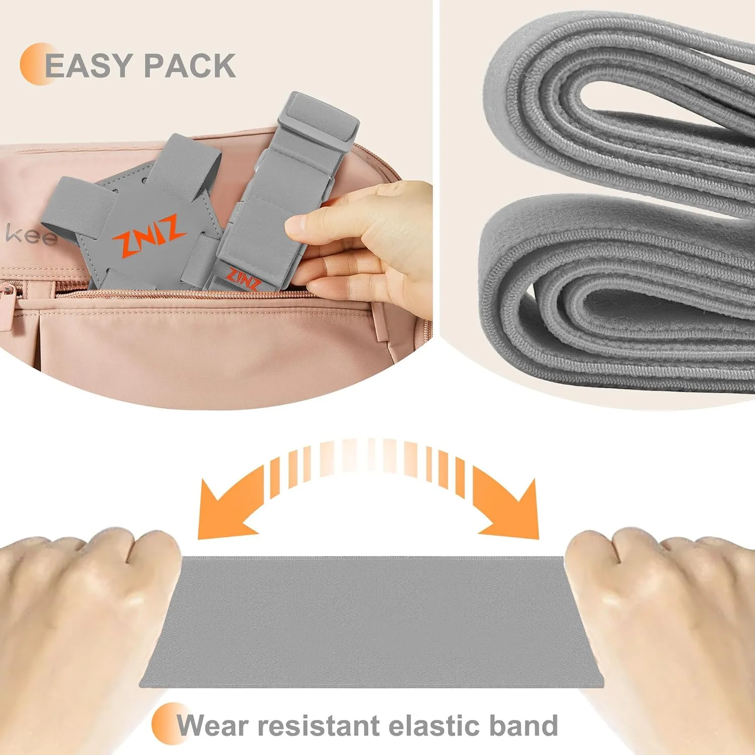 2-Pack High Elastic Luggage Strap Adjustable Travel Bag Belt Bungees for More Applications (Gray Orange Set)