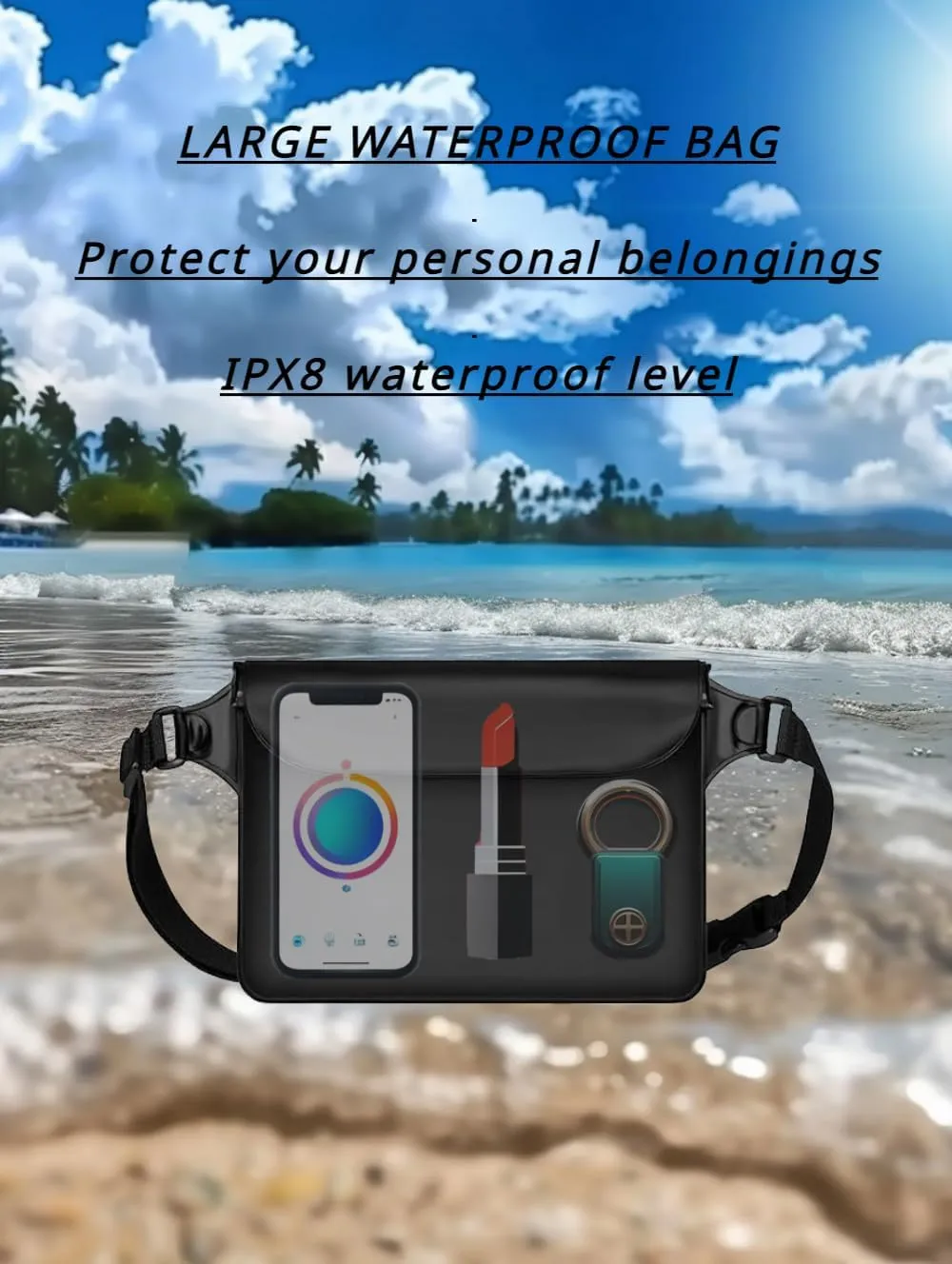 2-Pack Waterproof Bag with Adjustable Waistband and Touch Sensitive Screen, Keeping Your Phone and Valuables Dry, Perfect for Drifting, Swimming, Kayaking, Rowing, Fishing… (Black Black)