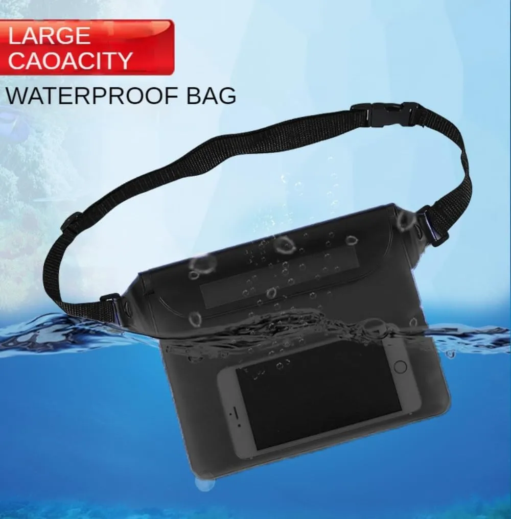 2-Pack Waterproof Bag with Adjustable Waistband and Touch Sensitive Screen, Keeping Your Phone and Valuables Dry, Perfect for Drifting, Swimming, Kayaking, Rowing, Fishing… (Black Black)