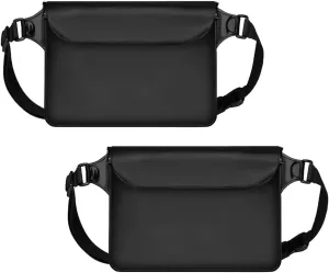 2-Pack Waterproof Bag with Adjustable Waistband and Touch Sensitive Screen, Keeping Your Phone and Valuables Dry, Perfect for Drifting, Swimming, Kayaking, Rowing, Fishing… (Black Black)