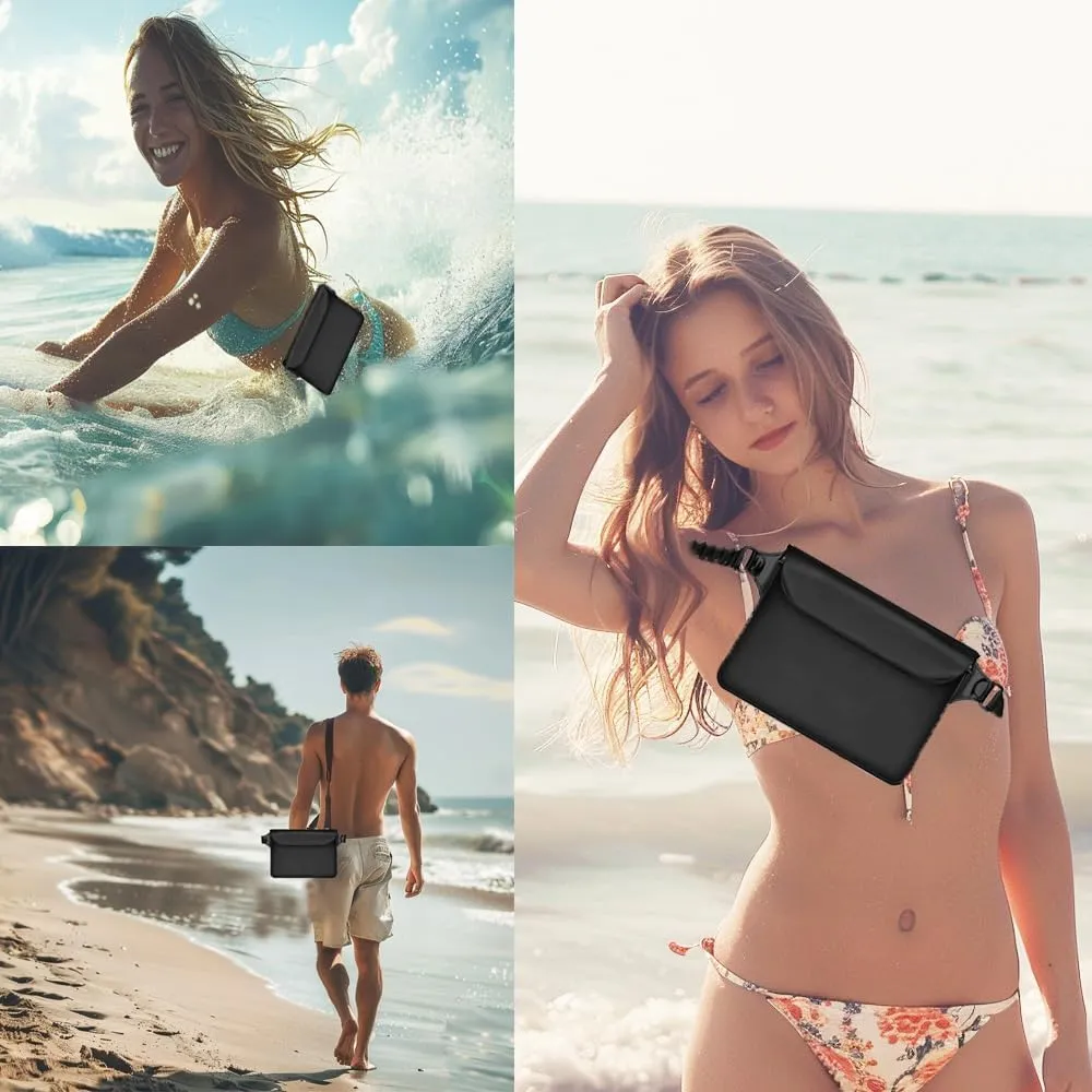 2-Pack Waterproof Bag with Adjustable Waistband and Touch Sensitive Screen, Keeping Your Phone and Valuables Dry, Perfect for Drifting, Swimming, Kayaking, Rowing, Fishing… (Black Black)