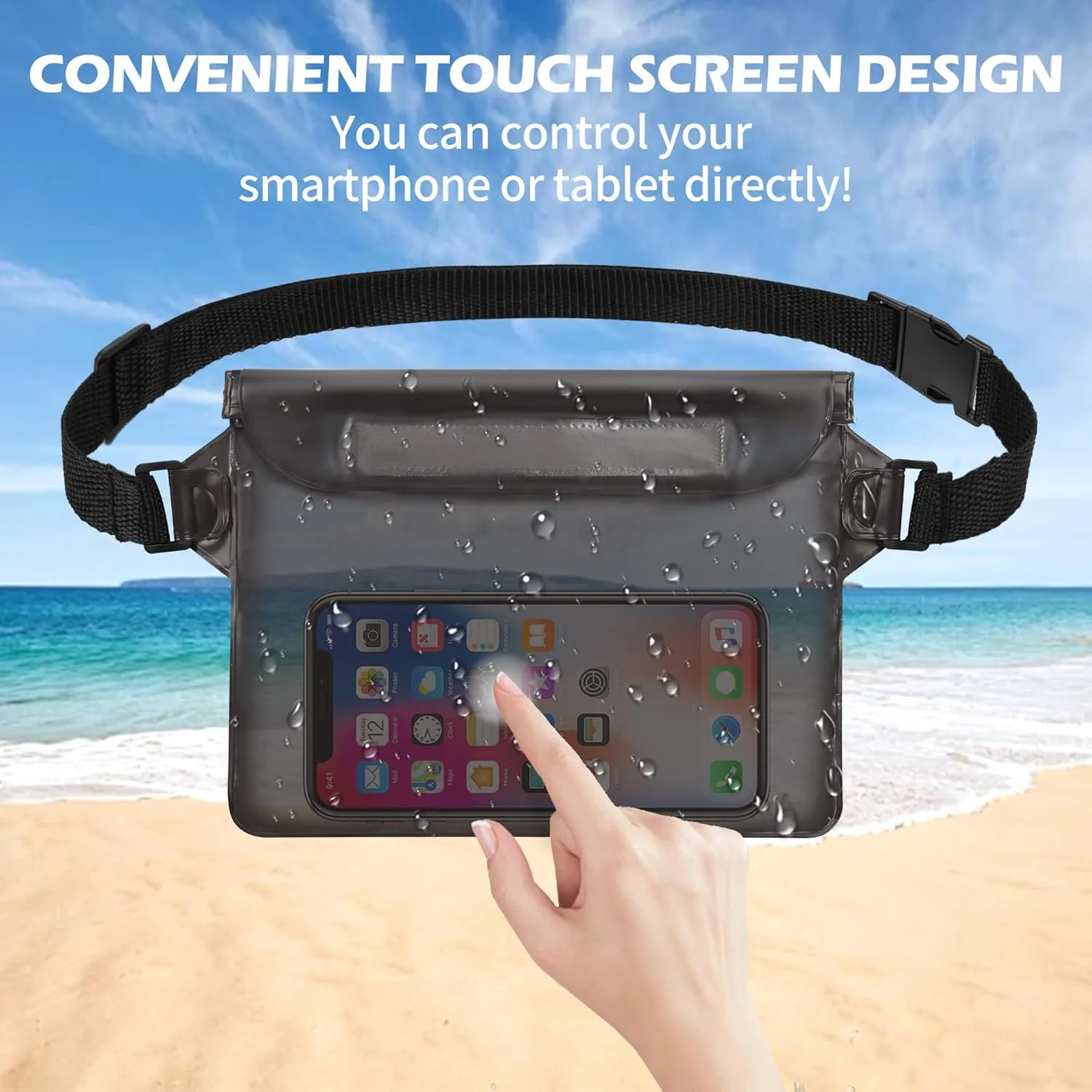 2-Pack Waterproof Pouch with Adjustable Waist Strap, Waterproof Dry Bag, Keeps Cell Phones and Valuables Safe and Dry, Perfect for Kayaking, Beach, Camping and Swimming (Black   Pink)