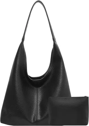 2 pcs Leather Tote Bag for Women Slouchy Hobo Bags Vegan Leather Hobo Purse Shoulder Handbag Large Crossbody Bags