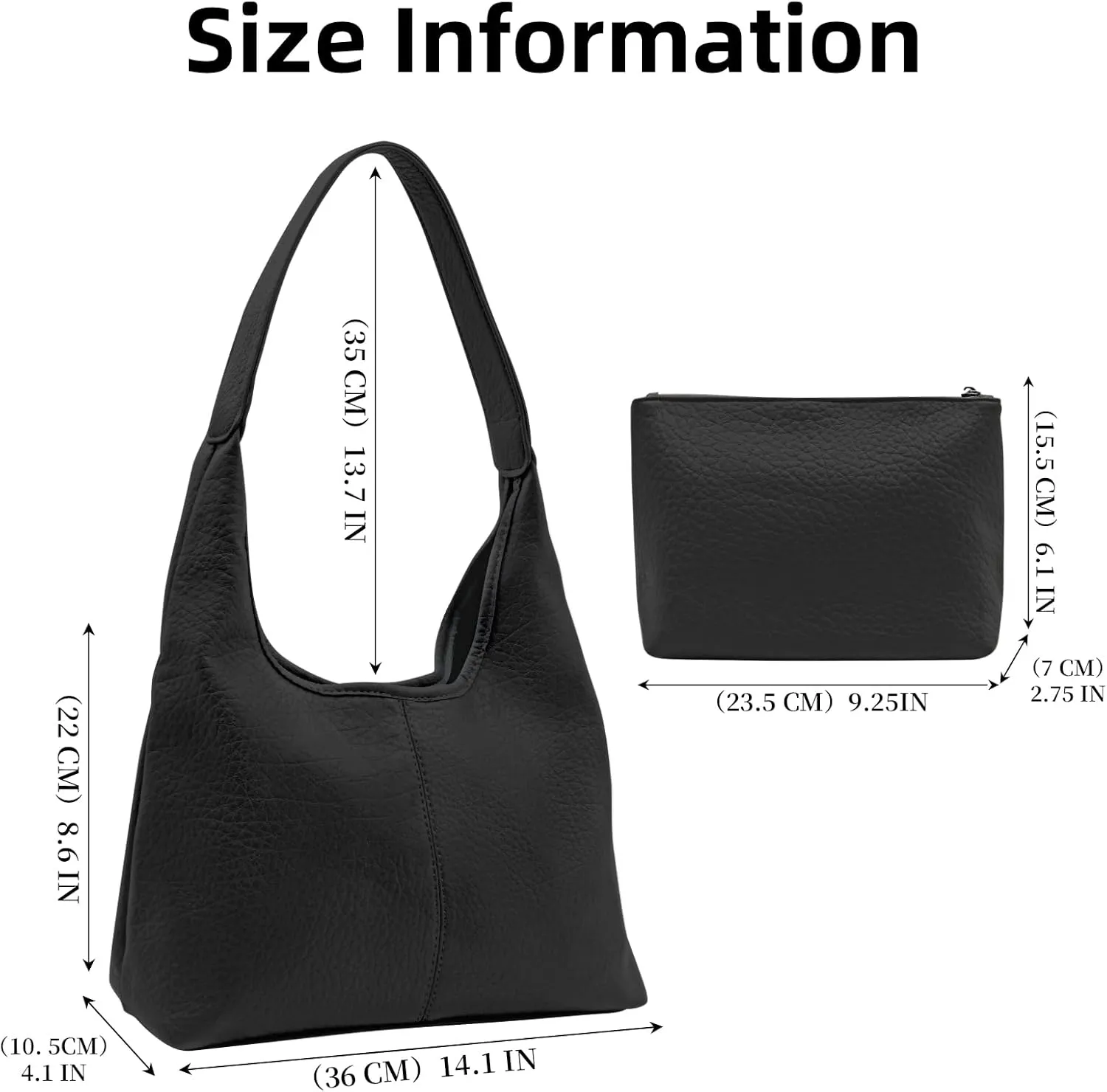 2 pcs Leather Tote Bag for Women Slouchy Hobo Bags Vegan Leather Hobo Purse Shoulder Handbag Large Crossbody Bags