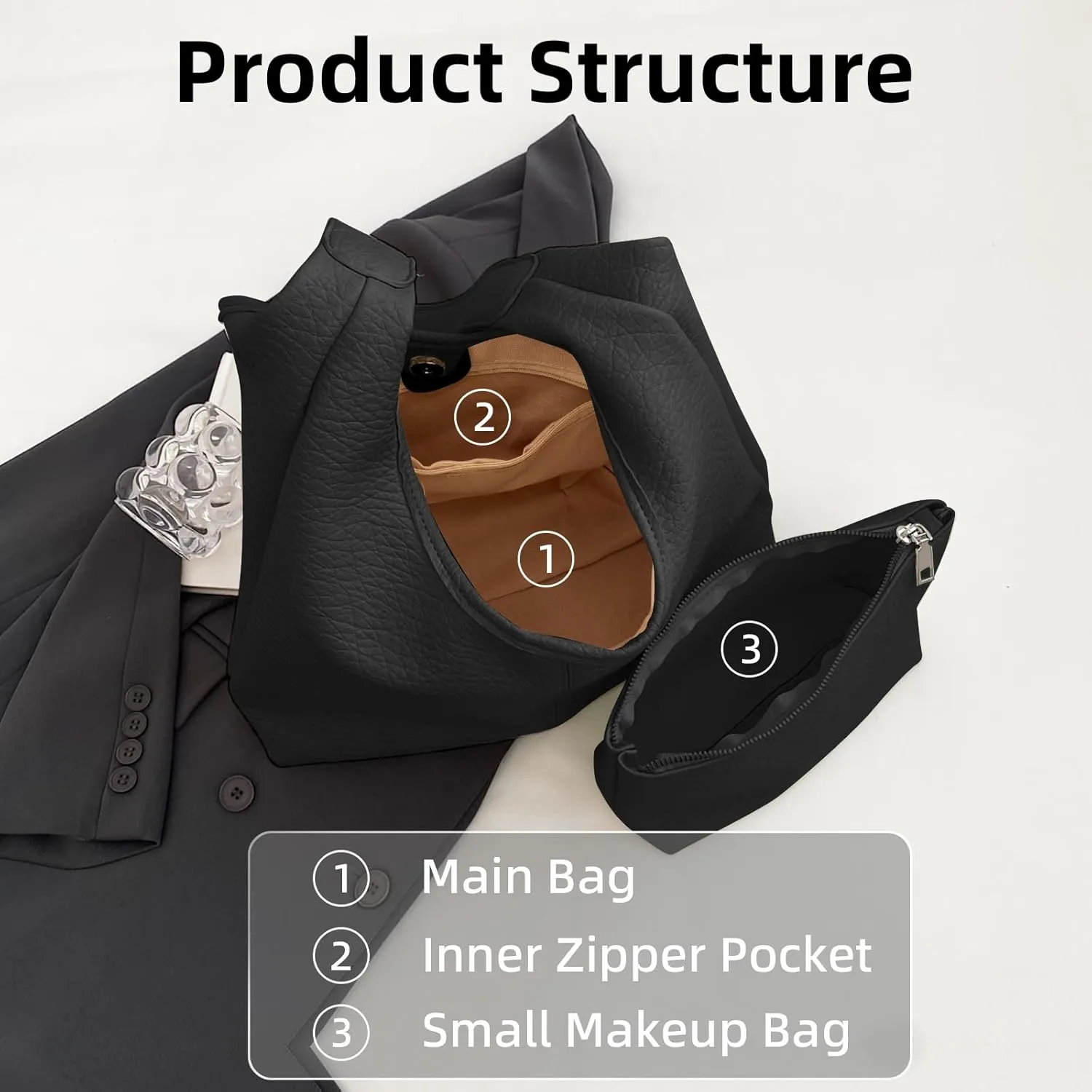 2 pcs Leather Tote Bag for Women Slouchy Hobo Bags Vegan Leather Hobo Purse Shoulder Handbag Large Crossbody Bags