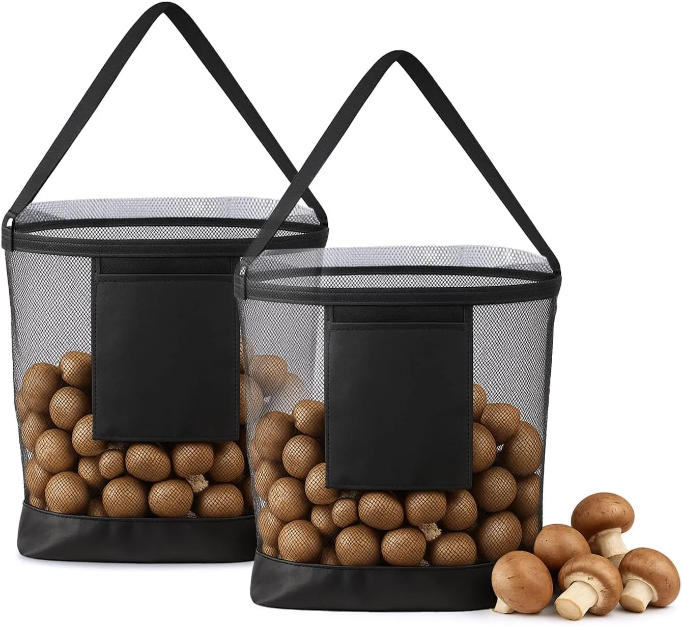 2 Pcs Mushroom Bag, Adjustable Black Mesh Foraging Bag, Mushroom Foraging for Outdoor Picking, Hiking, and Camping of Fruits Vegetables
