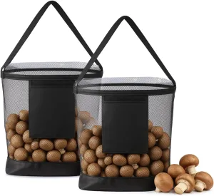 2 Pcs Mushroom Bag, Adjustable Black Mesh Foraging Bag, Mushroom Foraging for Outdoor Picking, Hiking, and Camping of Fruits Vegetables