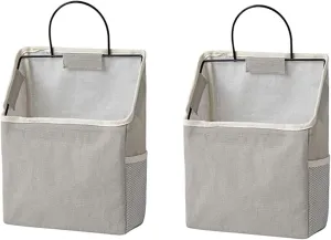 2 Pcs Wall-Hanging Storage Bags, Desktop Organizer Basket Cotton Linen Hanging Storage Basket for Kitchen,Bderoom,Living Room