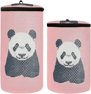 2 Pcs(S   M Size) Mesh Cylinder Laundry Bags Cute and Artistic Graffiti Pink Panda Polyester Reusable Machine Washable Mesh Bags, Dirty Bag for Home Travel