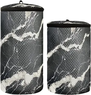2 Pcs(S   M Size) Mesh Cylinder Laundry Bags Simple Stone Black White Polyester Reusable Machine Washable Mesh Bags, Dirty Bag for Home Travel