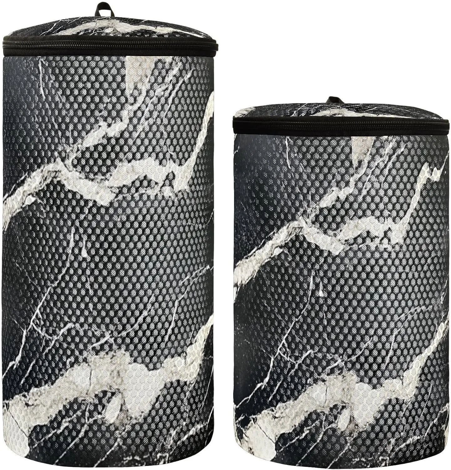 2 Pcs(S   M Size) Mesh Cylinder Laundry Bags Simple Stone Black White Polyester Reusable Machine Washable Mesh Bags, Dirty Bag for Home Travel