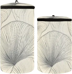 2 Pcs(S   M Size) Mesh Cylinder Laundry Bags Vintage Leaves with Black Lines Polyester Reusable Machine Washable Mesh Bags, Dirty Bag for Home Travel