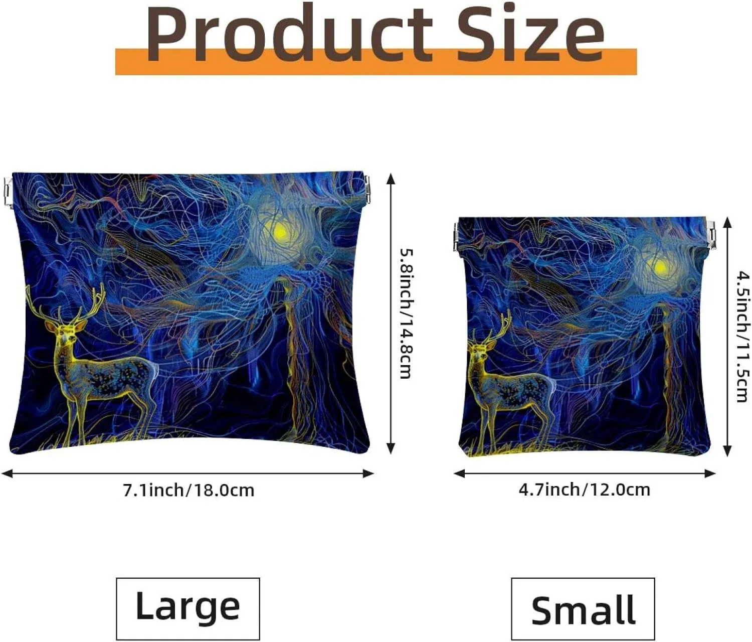 2 Piece Faux Leather Makeup Bag Set, Small Makeup Pouch for Purse, Self-Closing Makeup Pouch for Women, Mini Pocket Makeup Bag for Lipstick, Night Moon Elk