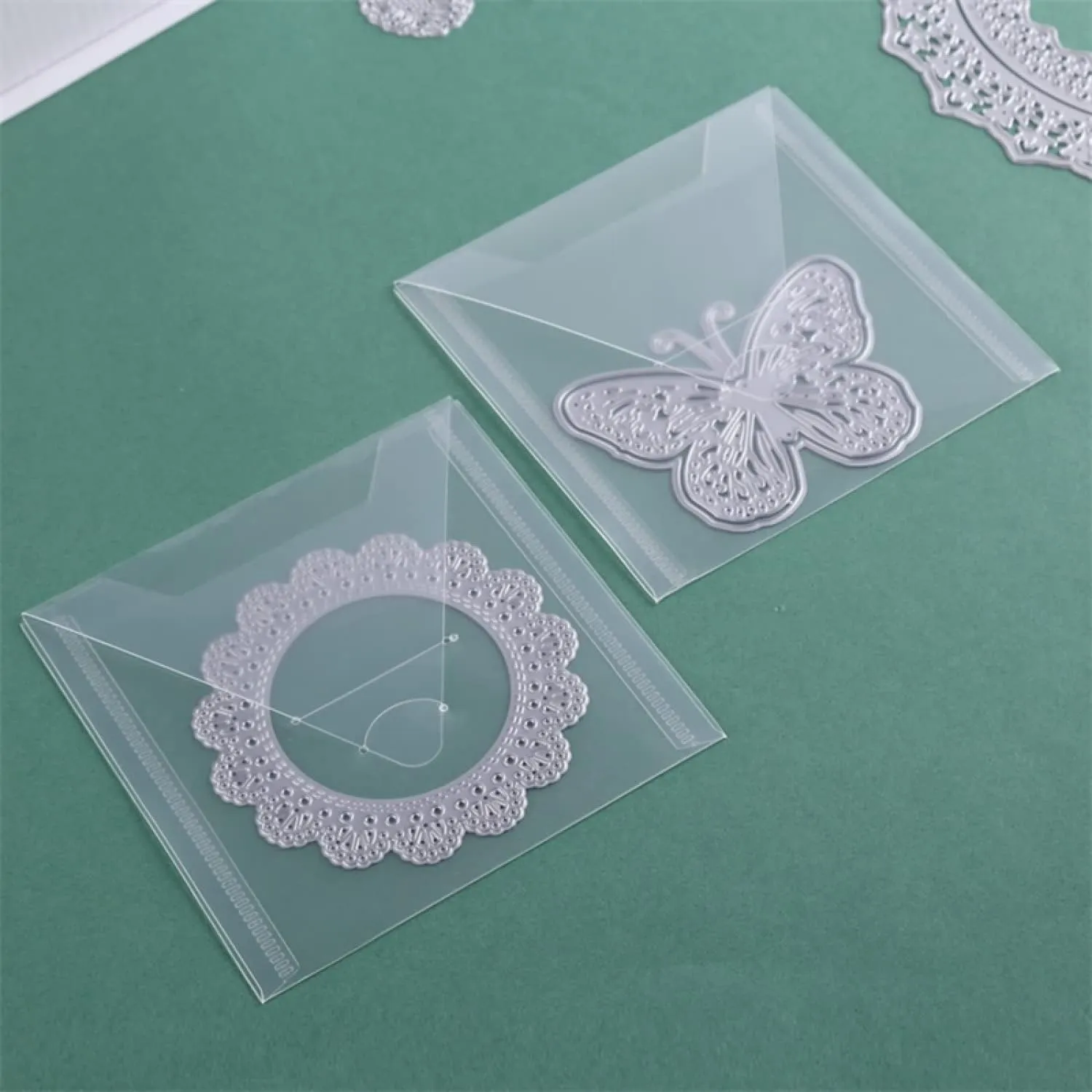 20 Pieces Clear Die & Stamp Plastic Storage Bag, Resealable Large Envelope Pocket for DIY Scrapbooking Paper Card Craft Making and Cutting Dies Stencil (4.75"x4.75")