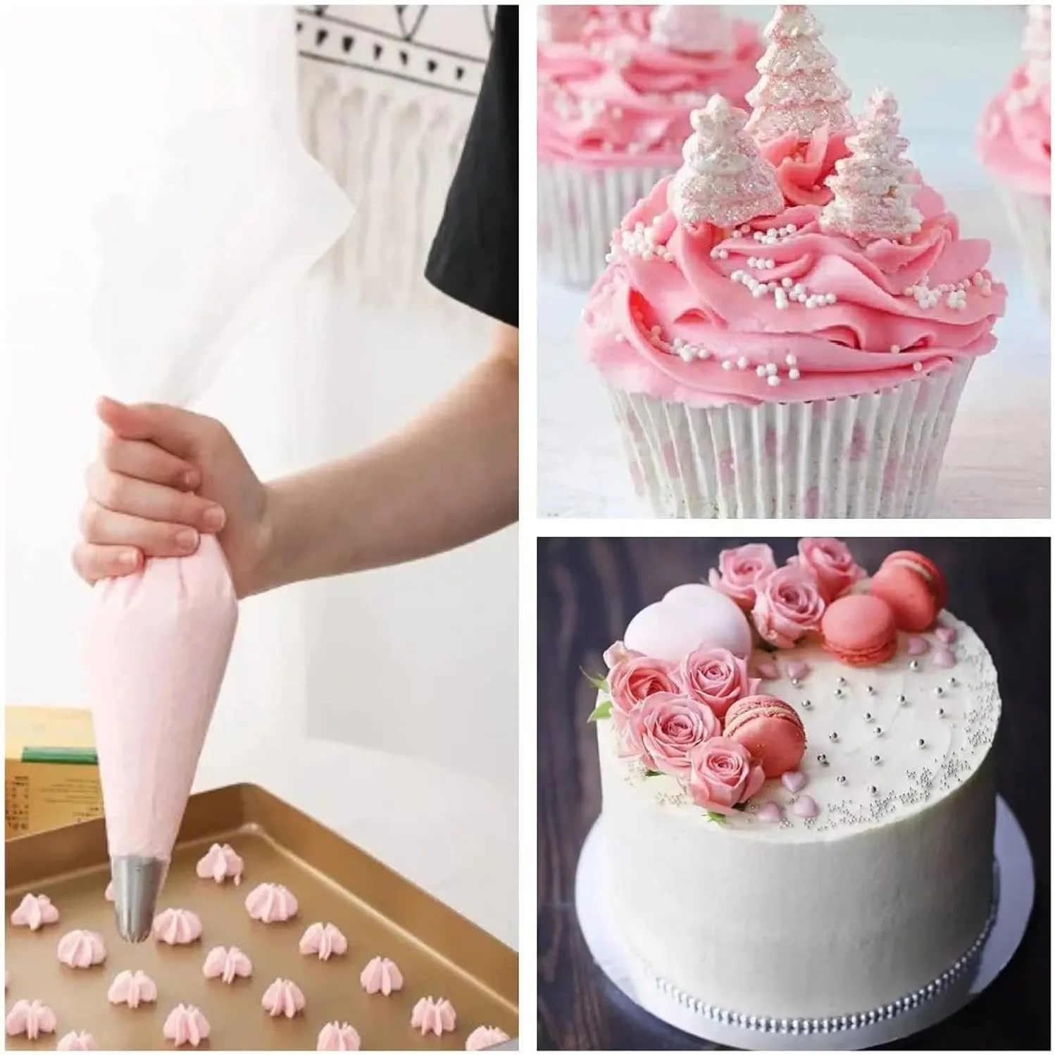 22 inch Large Piping Bags, AMBESTAR 200 Pcs Big Tipless Clear Plastic Disposable Pastry Bags for Frosting Decorating Cake Cupcake Cookie, Pro Long Thick Pastry Bag Essential Baking Tools