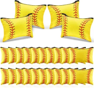 24 Pcs Softball Gifts: Makeup Bag, Cosmetic Bag, Portable Travel Softball Bags for Girls Team Player with Zipper Storage