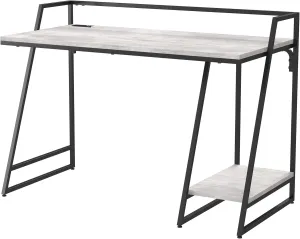 24/7 Shop at Home Kestrel Industrial 1 Shelf Metal Writing Desk with USB Port, Power Outlet for Workstation, Home Office, Study Room, Antique White and Matte Black