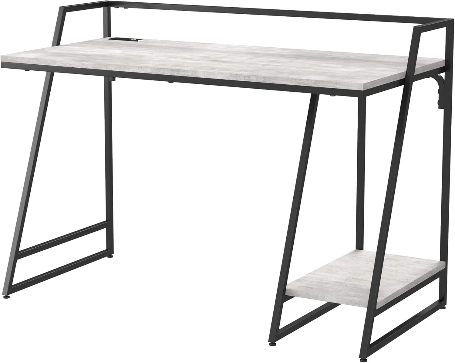 24/7 Shop at Home Kestrel Industrial 1 Shelf Metal Writing Desk with USB Port, Power Outlet for Workstation, Home Office, Study Room, Antique White and Matte Black