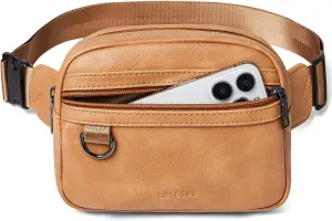 2L Fanny Packs for Women Cross Body Belt Bag Vegan Leather Chic Waist Pack Crossbody Waist Bag Travel Running Tan