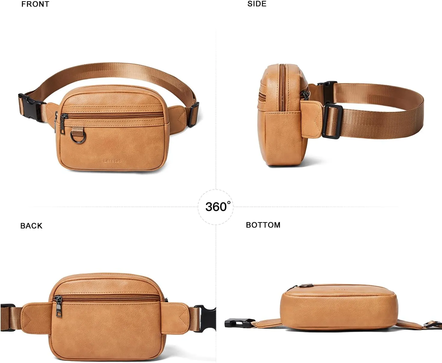 2L Fanny Packs for Women Cross Body Belt Bag Vegan Leather Chic Waist Pack Crossbody Waist Bag Travel Running Tan
