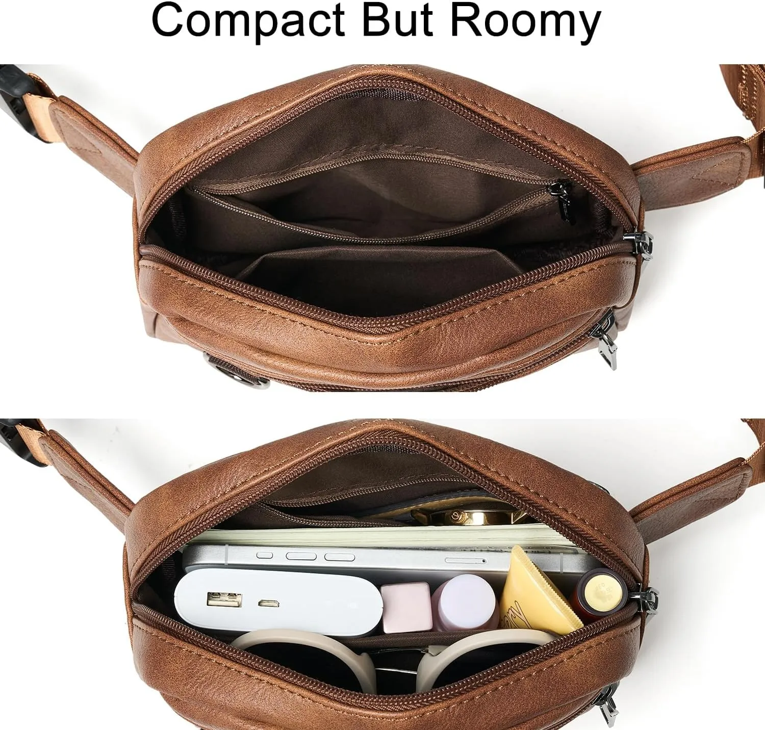 2L Fanny Packs for Women Men Everywhere Belt Bag Vegan Leather Chic Waist Pack Crossbody Chest Bag Travel Hiking Brown