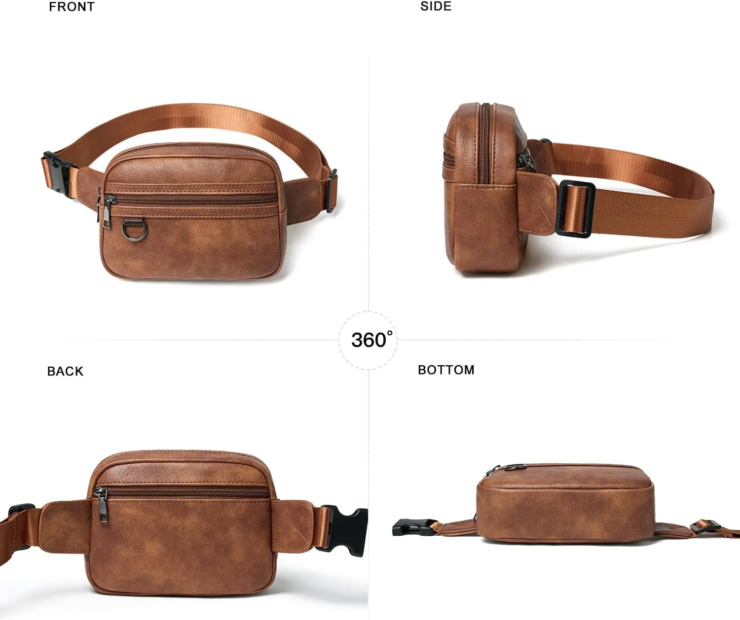 2L Fanny Packs for Women Men Everywhere Belt Bag Vegan Leather Chic Waist Pack Crossbody Chest Bag Travel Hiking Brown