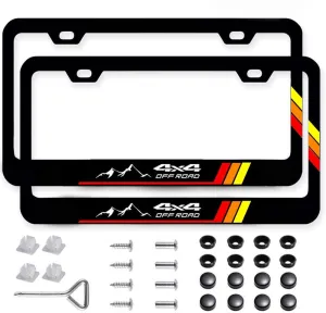2Pack Tri-Color Stainless Steel License Plate Frames Holder with Screw Caps Rust-Proof, Weather-Proof fit for Toyota Tacoma 4Runner Tundra Rav4 Highlander Sequoia TRD -Yellow02