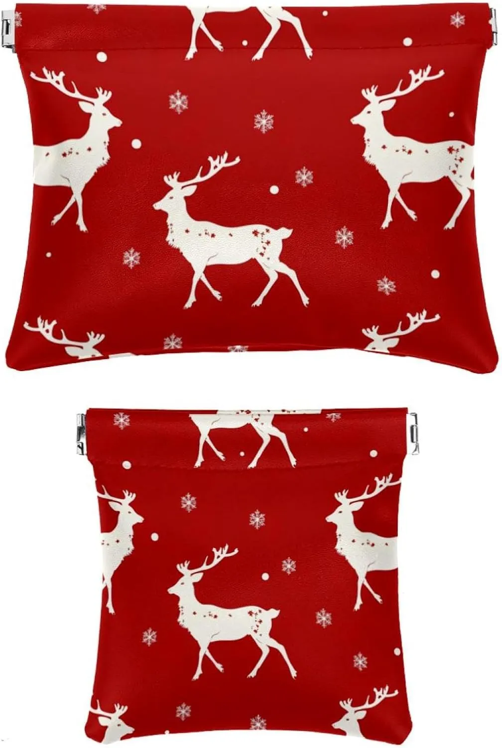2Pcs Faux Leather Pocket Box, Small Travel Kit Storage Pouch, Waterproof Mini Bag Purse, Multifunctional Travel Storage Bag, Christmas Elk Snowflake Red