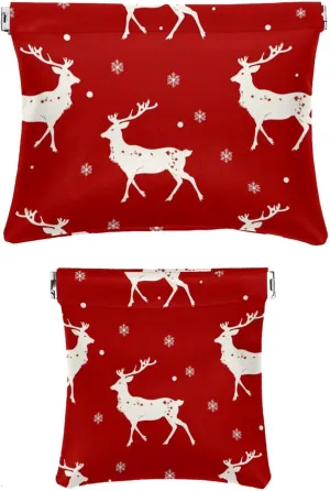 2Pcs Faux Leather Pocket Box, Small Travel Kit Storage Pouch, Waterproof Mini Bag Purse, Multifunctional Travel Storage Bag, Christmas Elk Snowflake Red