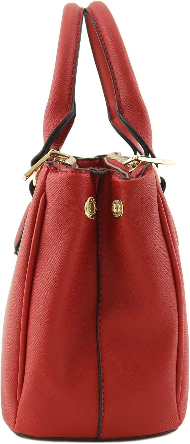 2pcs Set Classic Triple Zip Top Handle Small Satchel Bag with Zip Around Wallet