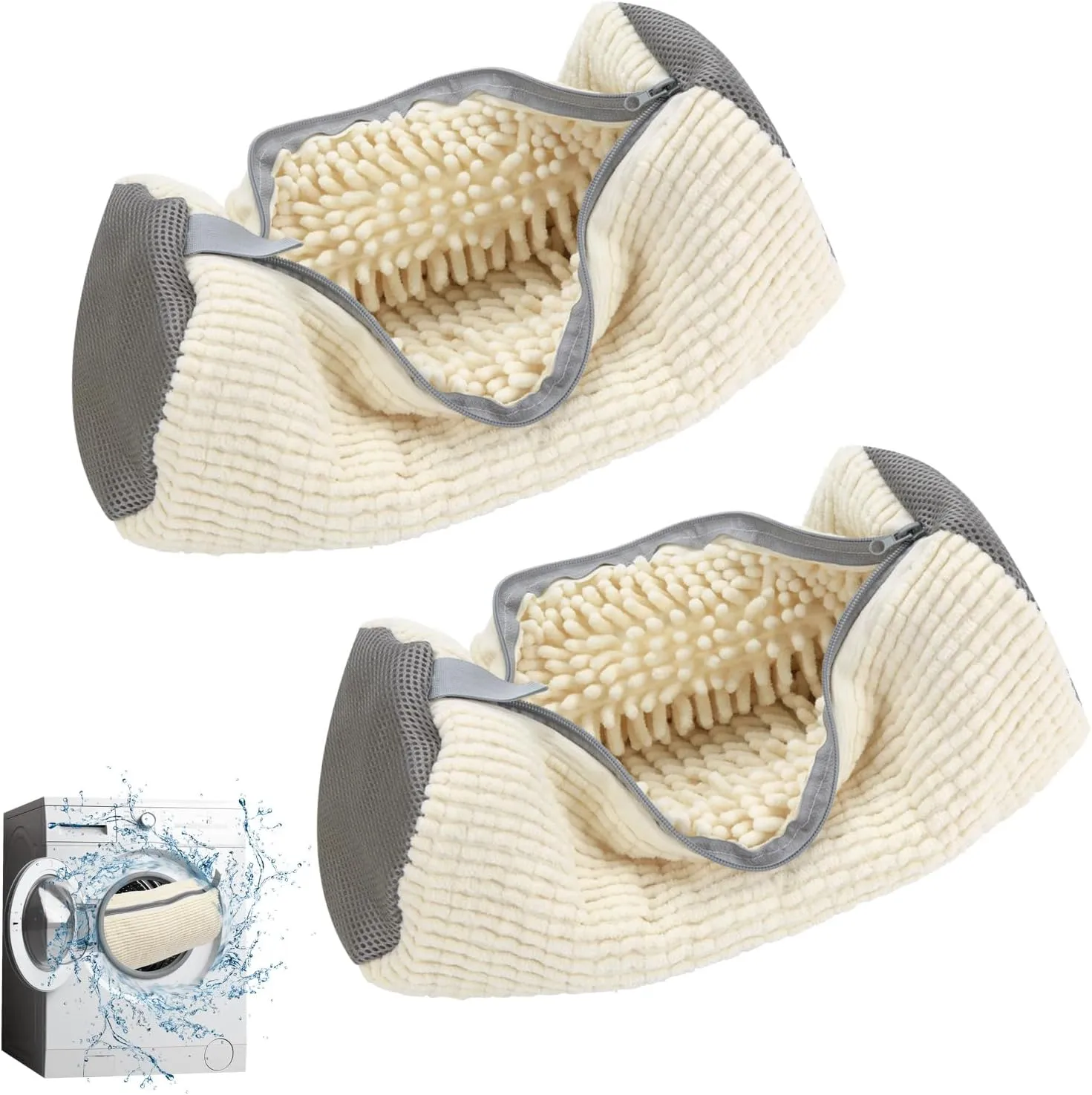 2Pcs Shoe Washing Machine Bag,Shoe Cleaning Bag for All Shoe Types,Laundry Shoe Bag for Washer and Dryer(Beige 2pcs)