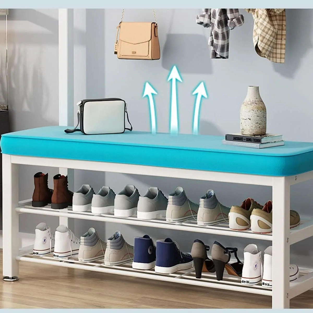 3-in-1 Hall Tree Coat Rack with Shoe Stool with Storage and Hooks for Home Bedroom Laundry Small Place Entryway