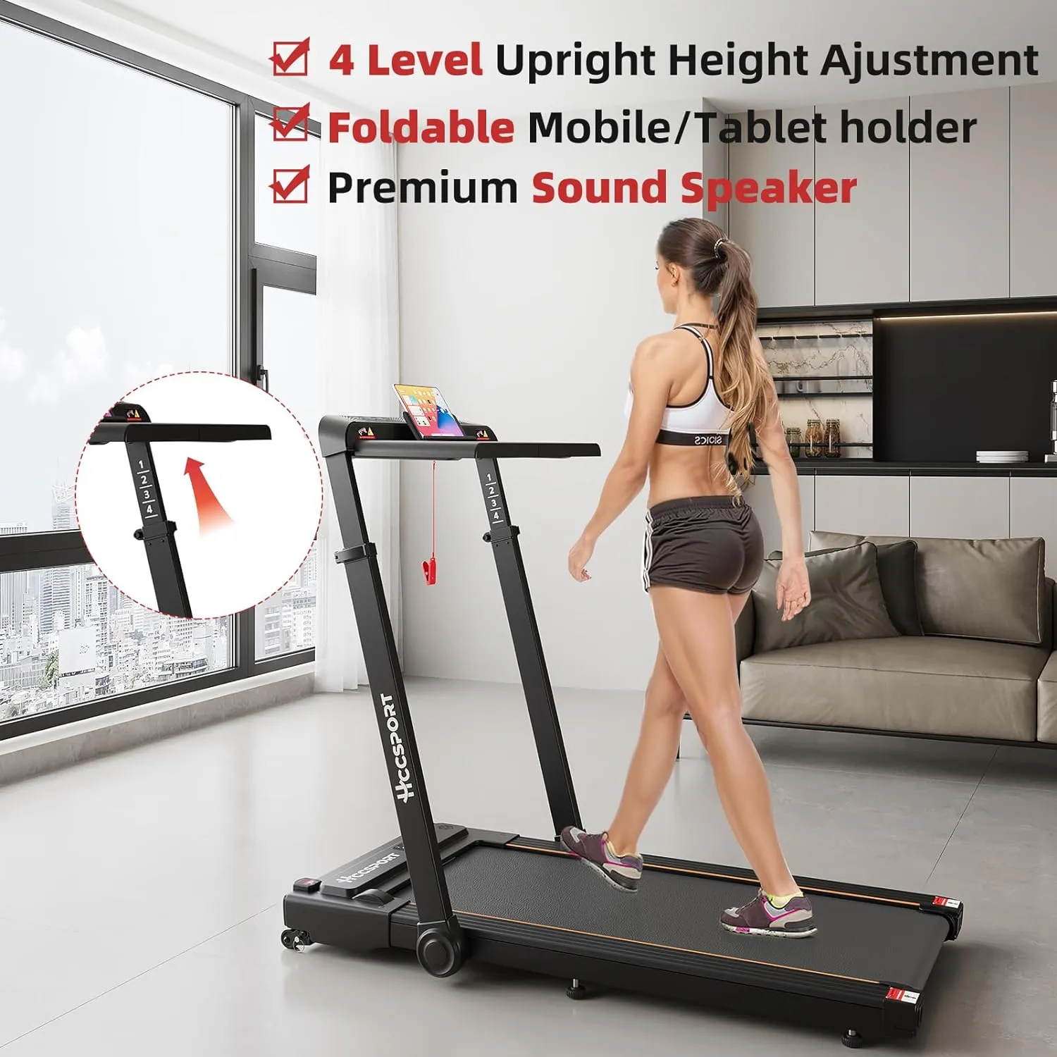 3 in 1 Under Desk Treadmill With Incline - Walking Pad With Removable Desk Workstation, 3.5HP Foldable Compact for Home Small Office - Wristband Remote Control