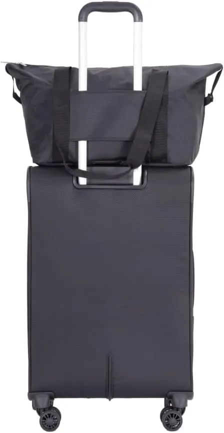 3-Piece Travel Set (18" Carry-On   Backpack   Toiletry Bag) - Lightweight Terylene Softshell Luggage with Spinner Wheels - Airline Approved Underseat Suitcase (Black   Polyester)