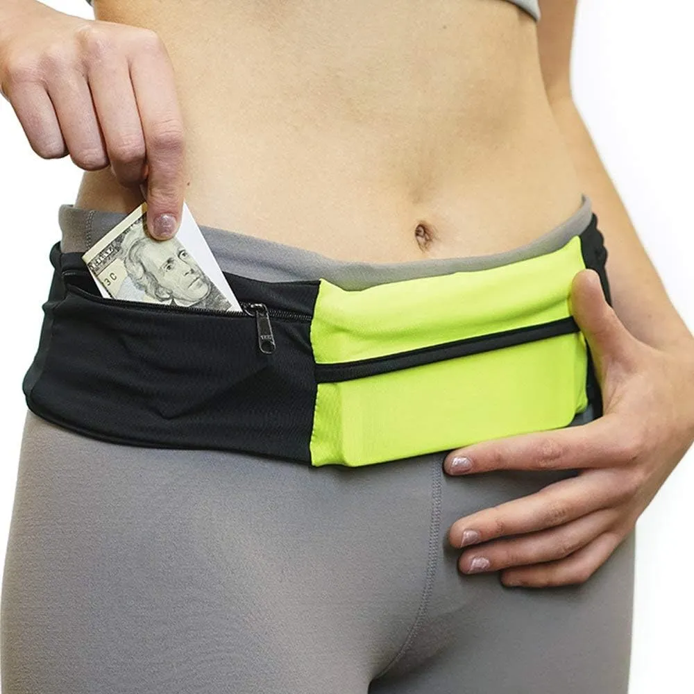 3 Pocket Adjustable Running Belt Waist Pack, Fanny Pack For Working Out With Sweat Resistant Backing, Holds All iPhone Models