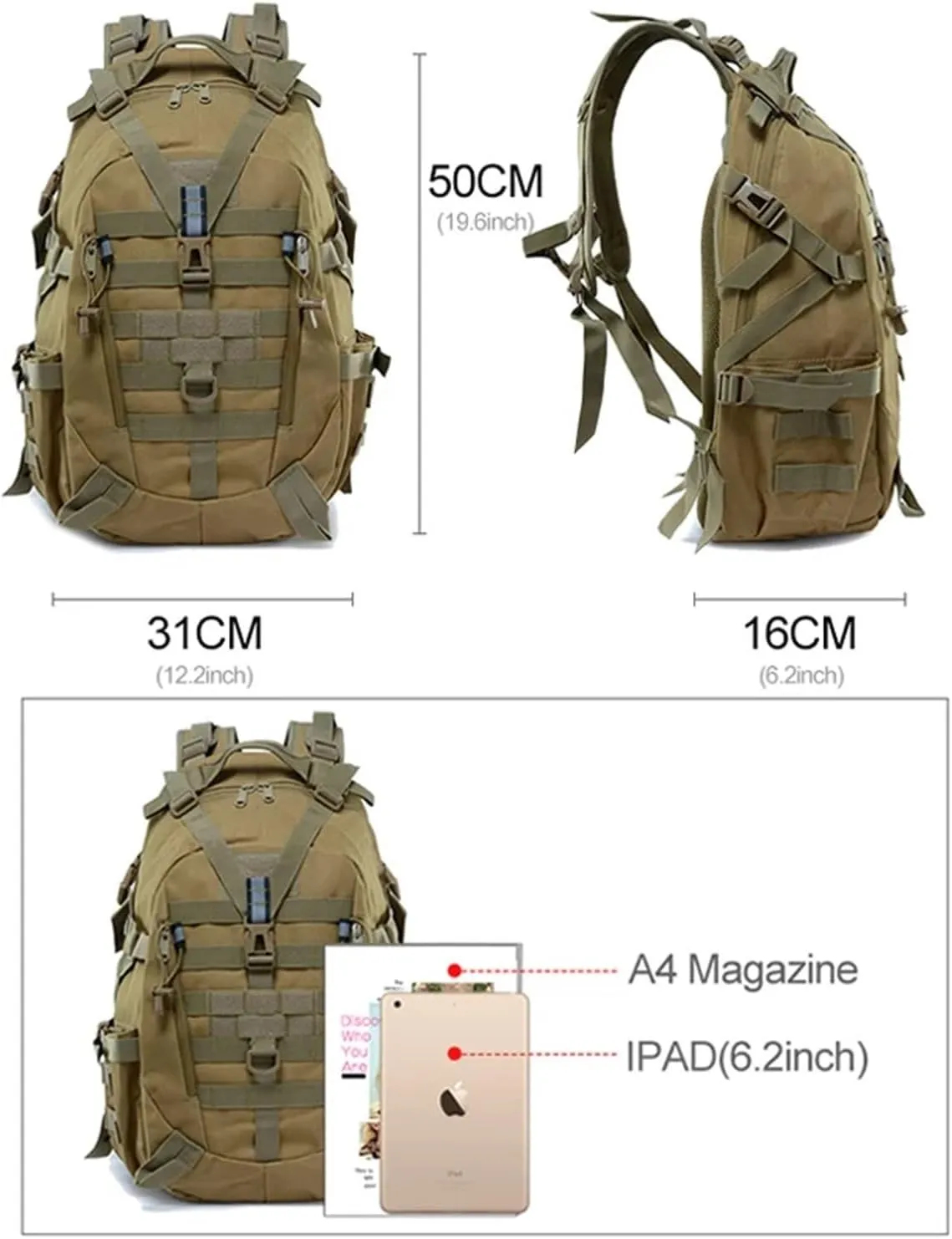 30-40L Camping Backpack Men's Travel Bags Climbing Rucksack Hiking Outdoor Reflective Shoulder Fishing Bag(Style5)