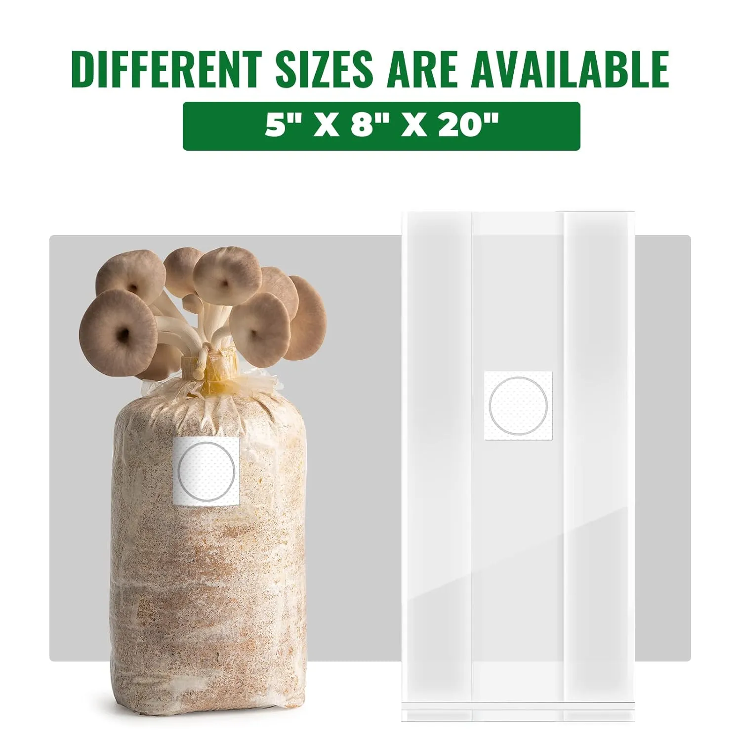 300 Packs 6 Mil Mushroom Grow Bags, Thick Spawn Bags 5" X 8" X 20" with 0.2 Micron Filter Breathable Autoclavable Durable Tear-Resistant