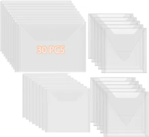 30Pieces Clear Die & Stamp Plastic Storage Bag, 3Size Resealable Large Envelope Pocket for DIY Scrapbooking Paper Card Craft Making and Cutting Dies Stencil (7.1"x5.1";6.4"x6.4";4.75"x4.75")