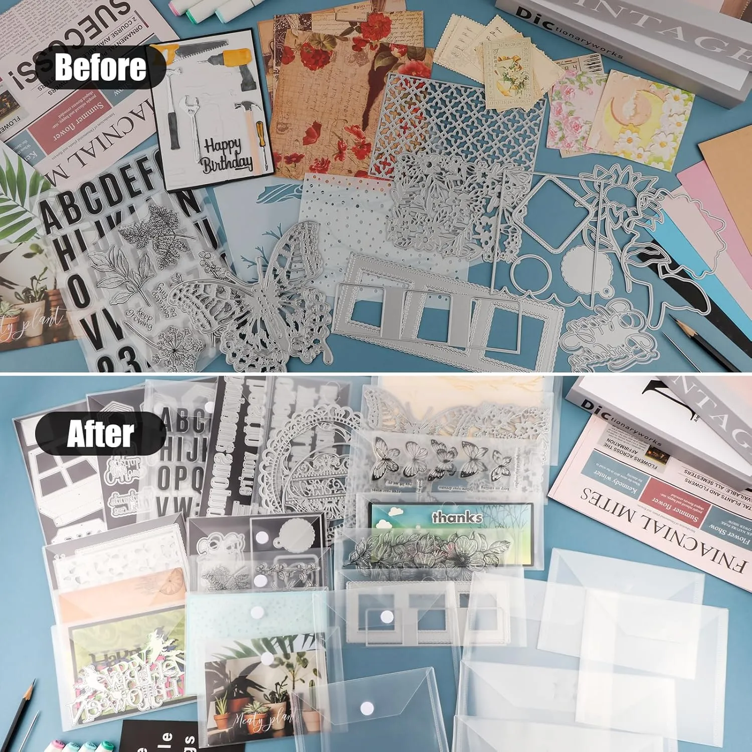30Pieces Clear Die & Stamp Plastic Storage Bag, 3Size Resealable Large Envelope Pocket for DIY Scrapbooking Paper Card Craft Making and Cutting Dies Stencil (7.1"x5.1";6.4"x6.4";4.75"x4.75")