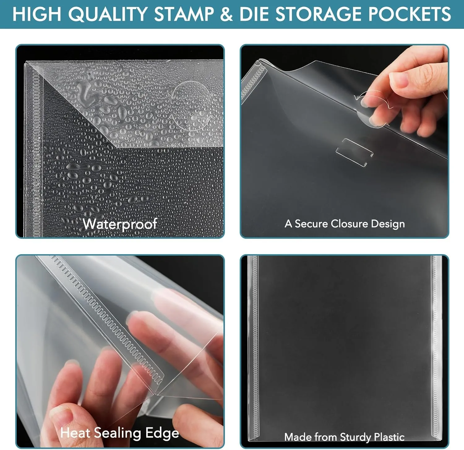 30Pieces Clear Die & Stamp Plastic Storage Bag, 3Size Resealable Large Envelope Pocket for DIY Scrapbooking Paper Card Craft Making and Cutting Dies Stencil (7.1"x5.1";6.4"x6.4";4.75"x4.75")