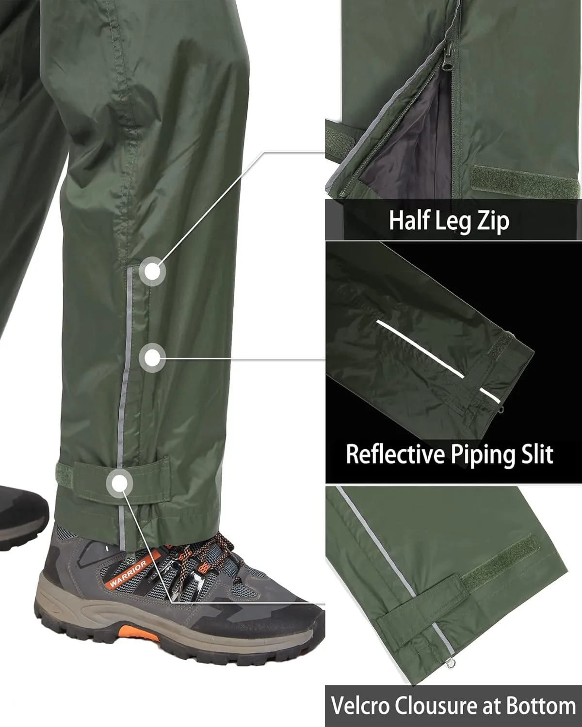 33,000ft Men's Rain Pants, Waterproof Rain Over Pants, Windproof Outdoor Pants for Hiking, Fishing