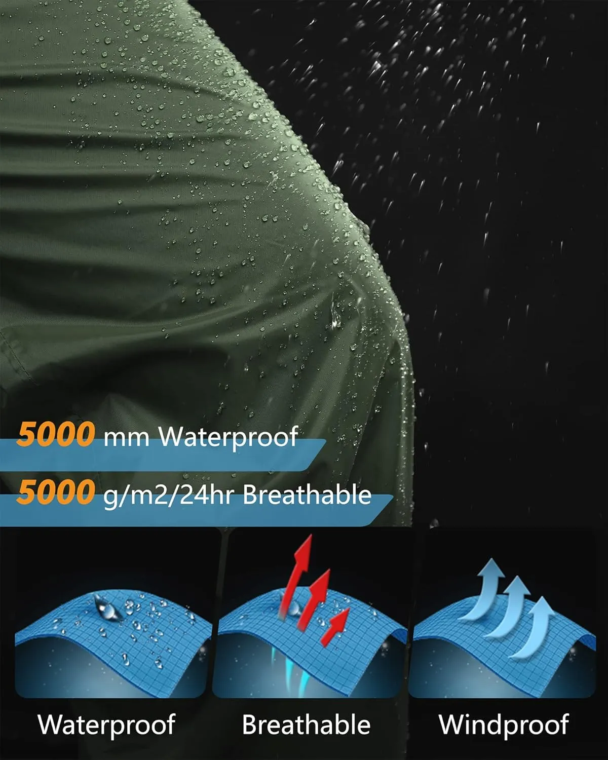 33,000ft Men's Rain Pants, Waterproof Rain Over Pants, Windproof Outdoor Pants for Hiking, Fishing